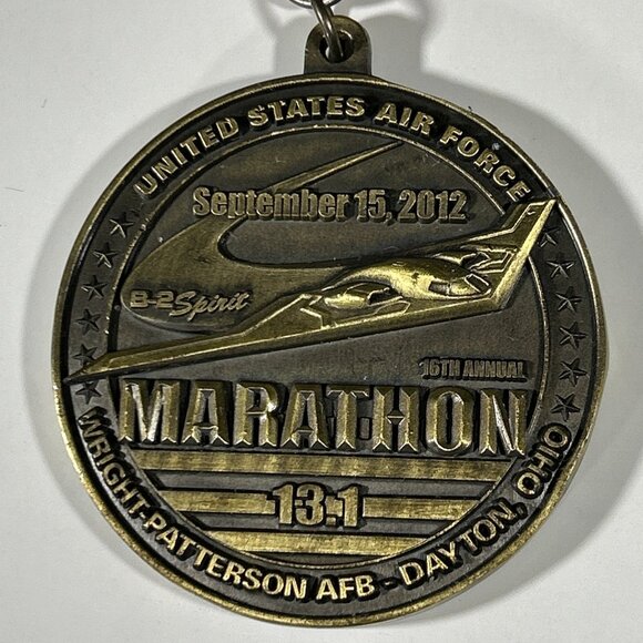 2012 US Air Force Marathon Medal Wright Patterson AFB Half Running B-2 Spirit AF - Picture 1 of 9